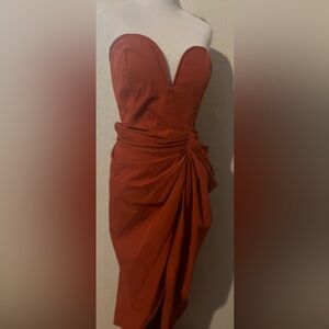 PLT Women's Draped Twist Ruched Dress - Rust